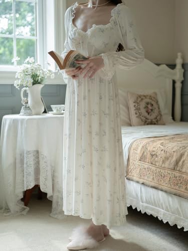Womens' Vintage Nightgown Princess Sleepwear Pajamas Nightdress Floral Chemises Nightwear Lounger Nighties - Image 3