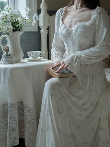 Womens' Vintage Nightgown Princess Sleepwear Pajamas Nightdress Floral Chemises Nightwear Lounger Nighties - Image 4