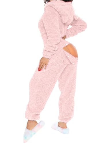 Women's Warm Fuzzy Hooded Romper Pant Playsuit Jumpsuit - Image 3