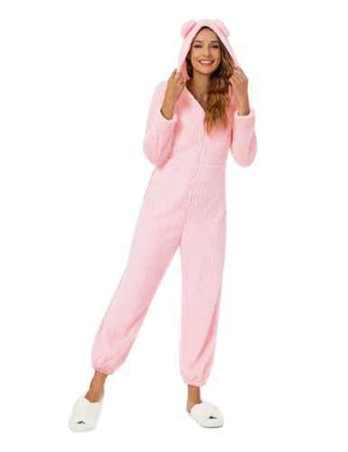 Women's Warm Fuzzy Hooded Romper Pant Playsuit Jumpsuit - Image 4