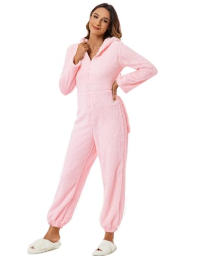 Women's Warm Fuzzy Hooded Romper Pant Playsuit Jumpsuit - Image 7