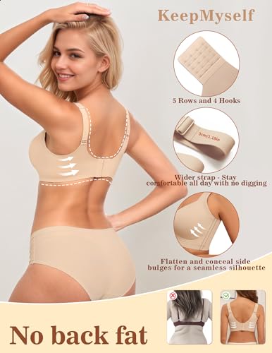 Women's Wireless Push Up Bra for Older Women, Full Coverage Seamless Supportive Back Smoothing T-Shirt Bra, Plus - Image 4