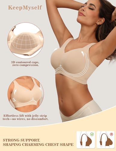 Women's Wireless Push Up Bra for Older Women, Full Coverage Seamless Supportive Back Smoothing T-Shirt Bra, Plus - Image 6