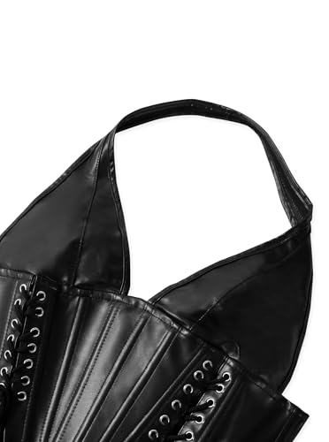Women's Y2K Leather Halter Corset Tops Backless Shapewear Top Slit Grommet Eyelet Lace Up Party Tank Club Outfits - Image 5
