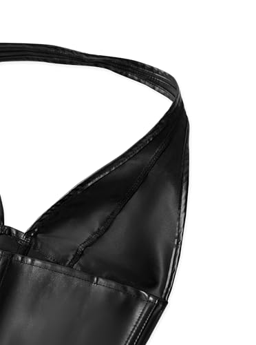 Women's Y2K Leather Halter Corset Tops Backless Shapewear Top Slit Grommet Eyelet Lace Up Party Tank Club Outfits - Image 7