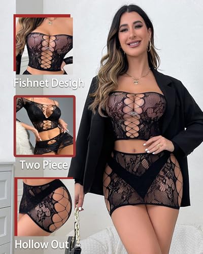 XIUSEMY Women Lingerie Set Sexy Bodysuit Two Piece Babydoll Chemise Nightwear - Image 5