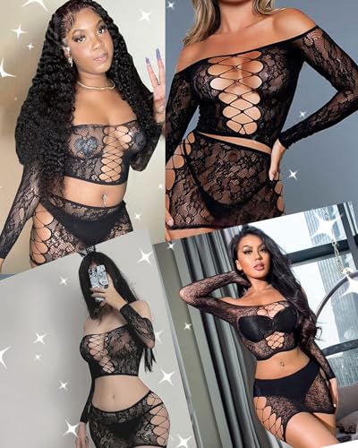 XIUSEMY Women Lingerie Set Sexy Bodysuit Two Piece Babydoll Chemise Nightwear - Image 7