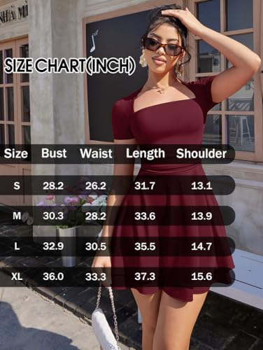 XXTAXN Women's Sexy Square Neck Short Sleeve Ruched Tiered Ruffle Hem Flowy Club Party Mini Dress - Image 3