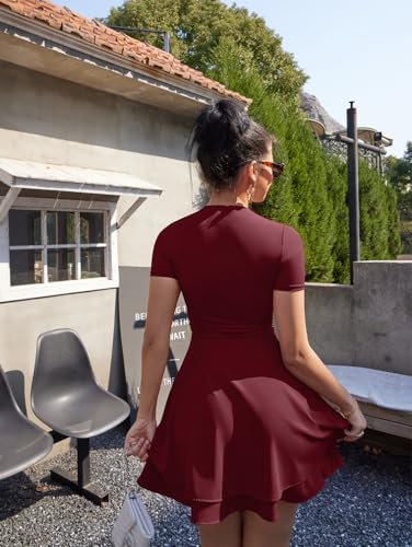 XXTAXN Women's Sexy Square Neck Short Sleeve Ruched Tiered Ruffle Hem Flowy Club Party Mini Dress - Image 8