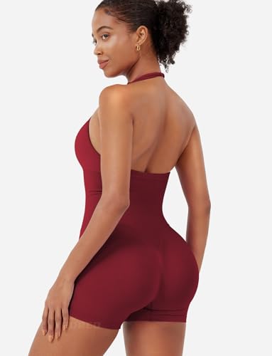 Alternative view of YEOREO SoftHue One Piece Workout Jumpsuits for Women Halter Backless Short Jumpsuit Sleeveless Ribbed Bodycon Gym Yoga Romper