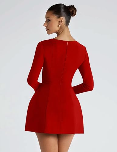 YMDUCH Women's Sexy Long Sleeve Square Neck A-Line Mini Club Prom Dress - Image 3