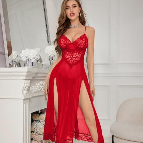 YaShaer Women Lingerie Deep V Neck Nightwear One Piece Sexy Nightgowns Lace Babydoll Sleepwear Dress S-3XL - Image 3