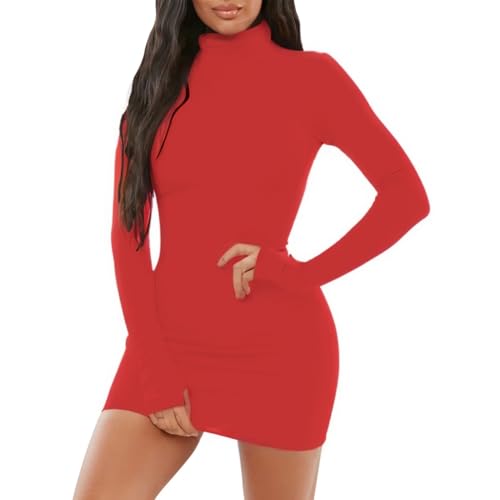 Yajedo Women Long Sleeve Mock Neck Mini Dress 2025 Bodycon Ribbed Slim Fit Pencil Cocktail Club Night Dresses - Image 4