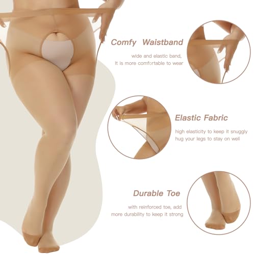 Yilanmy Plus Size Suspender Pantyhose for Women, 40D Sheer Tights Garter Belt Thigh High Stockings - Image 3