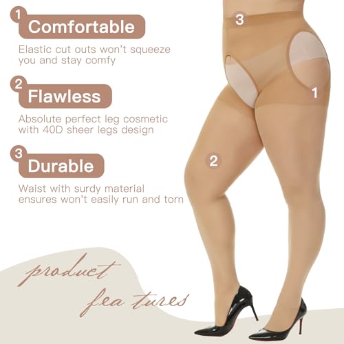 Yilanmy Plus Size Suspender Pantyhose for Women, 40D Sheer Tights Garter Belt Thigh High Stockings - Image 4
