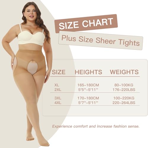 Yilanmy Plus Size Suspender Pantyhose for Women, 40D Sheer Tights Garter Belt Thigh High Stockings - Image 6