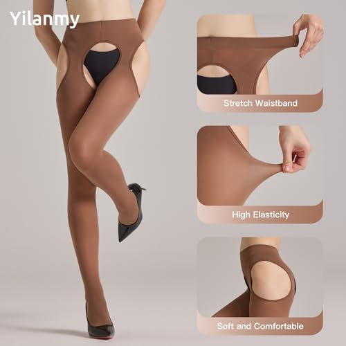 Yilanmy Suspender Pantyhose for Women Garter Belt Stockings High Waist Control Top Pantyhose - Image 4