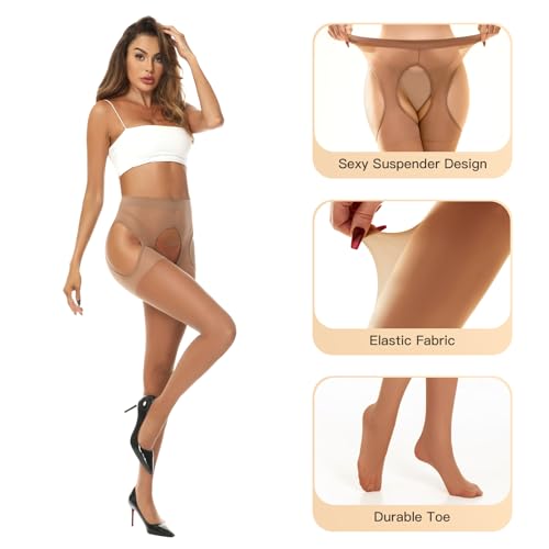 Yilanmy Suspender Tights for Women Garter Belt Tights High Waist Control Top Pantyhose Sheer Thigh High Stockings - Image 3