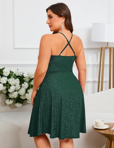 ZOMVA Plus Size 0X-4X Sparkly Glitter Sleeveless Aline Mini Dress Sparkle Wrap Spaghetti Strap Sexy Dress Cocktail Party Club - Image 3