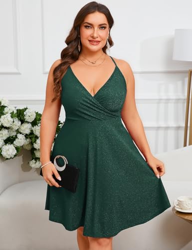 ZOMVA Plus Size 0X-4X Sparkly Glitter Sleeveless Aline Mini Dress Sparkle Wrap Spaghetti Strap Sexy Dress Cocktail Party Club - Image 5