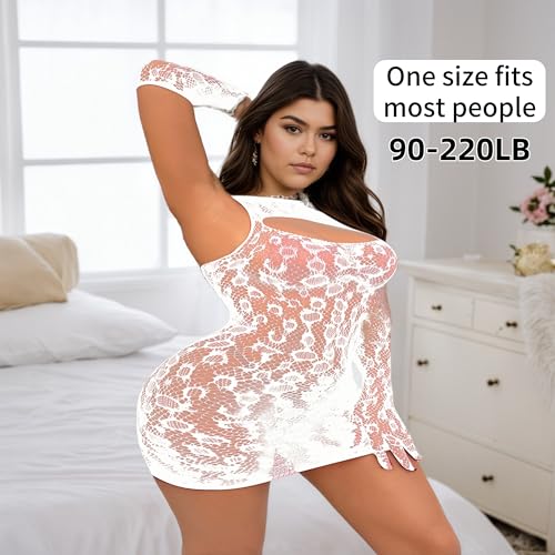 Zenova Plus Size Fishnet Lingerie Bodysuit Sexy Fishnet Dress for Women- Sexy See-Through Mesh with Cutouts - Image 4