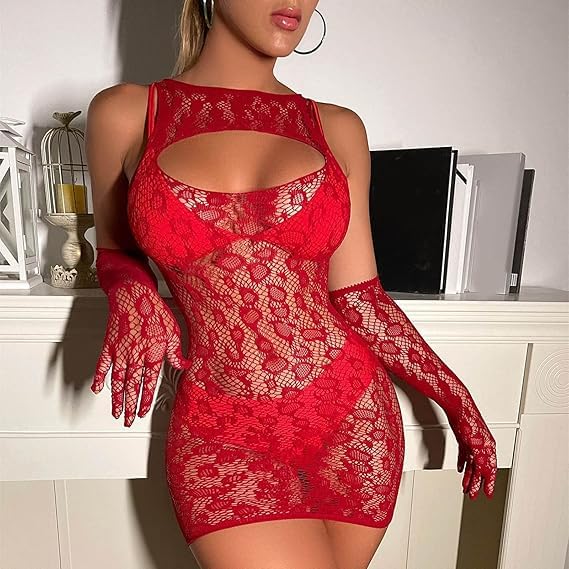 Zenova Plus Size Fishnet Lingerie & Bodysuit for Women, Sexy Comfortable Shapewear Wine Red - Image 4