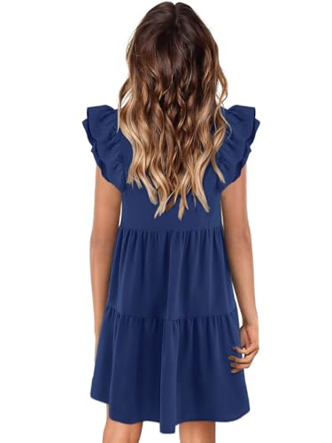 Zwurew Summer Babydoll Dresses for Women 2025 Cute Ruffle Cap Sleeve V-Neck Flowy Swing Mini Dress Sundress - Image 3