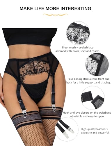 comeondear Women Sexy Garter Belt with Thong Lace Plus Size Garter Belt Lingerie Set Floral Suspender Belt with 4 Strap Clips - Image 6