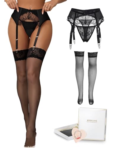 Alternative view of comeondear Women Sexy Garter Belt with Thong Lace Plus Size Garter Belt Lingerie Set Floral Suspender Belt with 4 Strap Clips