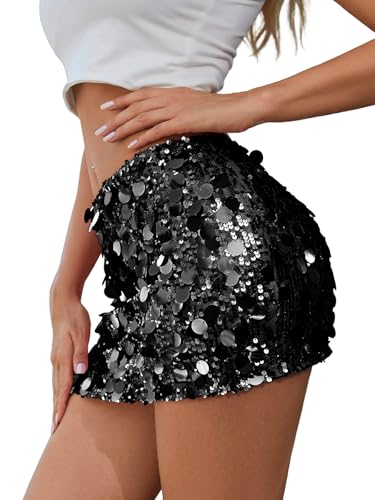 hibshaby Women's Sequin Mini Skirt Sparkly Glitter Stretchy Bodycon Club Party Night Out Skirts - Image 4