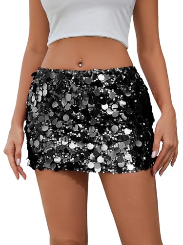 hibshaby Women's Sequin Mini Skirt Sparkly Glitter Stretchy Bodycon Club Party Night Out Skirts - Image 5