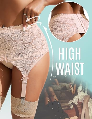 ohmydear Womens Lace Garter Belt for Thigh Highs Plus Size Mesh Suspender Belt Garter Lingerie with 4 Strap Slip - Image 4