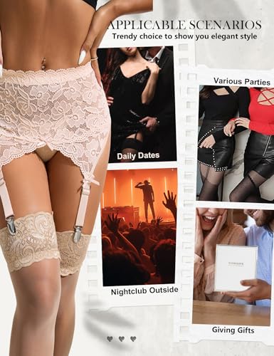 ohmydear Womens Lace Garter Belt for Thigh Highs Plus Size Mesh Suspender Belt Garter Lingerie with 4 Strap Slip - Image 5