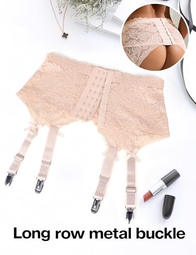 ohmydear Womens Lace Garter Belt for Thigh Highs Plus Size Mesh Suspender Belt Garter Lingerie with 4 Strap Slip - Image 6