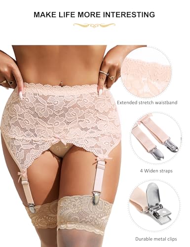 ohmydear Womens Lace Garter Belt for Thigh Highs Plus Size Mesh Suspender Belt Garter Lingerie with 4 Strap Slip - Image 7