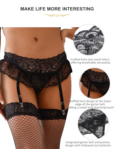 ohmydear Womens Lace Garter Belts for Thigh Highs Plus Size Mesh Suspender Belts Garter Lingerie with 4 Straps for Stocking - Image 5