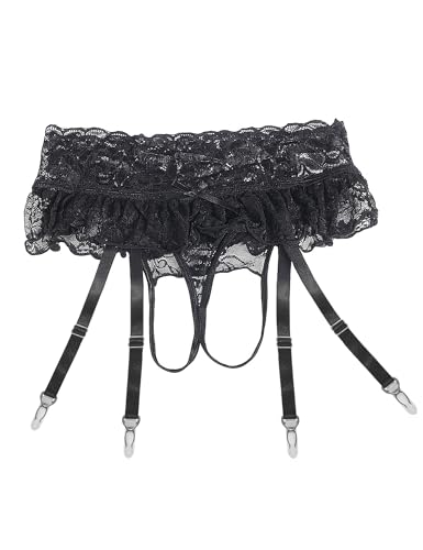 ohmydear Womens Lace Garter Belts for Thigh Highs Plus Size Mesh Suspender Belts Garter Lingerie with 4 Straps for Stocking - Image 6