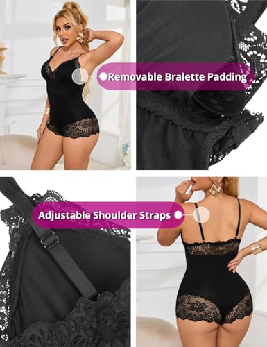 ohyeah 2025 Summer Lace V-Neck Sleeveless Onesies One Piece Bodysuit Modal Jumpsuit Shorts Romper Overall Women Sexy Pajamas - Image 4