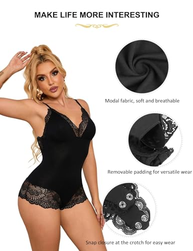 ohyeah 2025 Summer Lace V-Neck Sleeveless Onesies One Piece Bodysuit Modal Jumpsuit Shorts Romper Overall Women Sexy Pajamas - Image 5