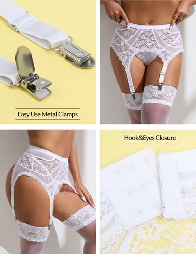 ohyeah 4-Strap Easy Clip on Lace Garter Belt for Thigh Highs Stockings, Sexy Garter Belt and Thigh Highs Stockings Set XS-4XL - Image 3