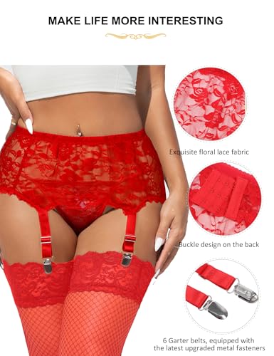 ohyeah 6-Strap Easy Clip Lace Garter Belt for Thigh Highs Stockings Suspender Garter Belts Plus Size Garters Lingerie XS-4XL - Image 4