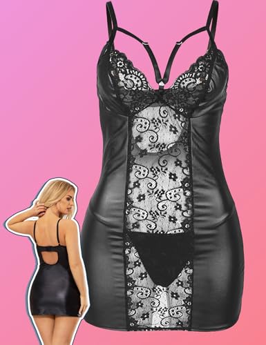 ohyeah Black Lace Babydoll Lingerie Dress Set for Women Sexy V-Neck Slip Dress Wireless Nightgown Mini Boudoir Outfit, XS-4XL - Image 4