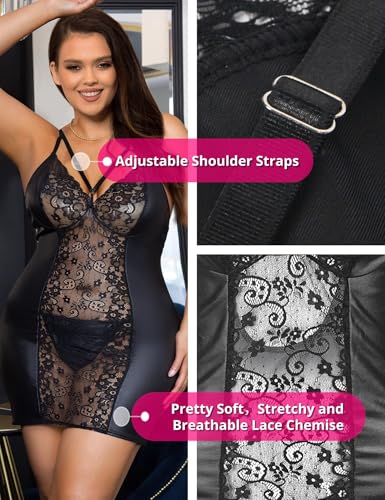 ohyeah Black Lace Babydoll Lingerie Dress Set for Women Sexy V-Neck Slip Dress Wireless Nightgown Mini Boudoir Outfit, XS-4XL - Image 5