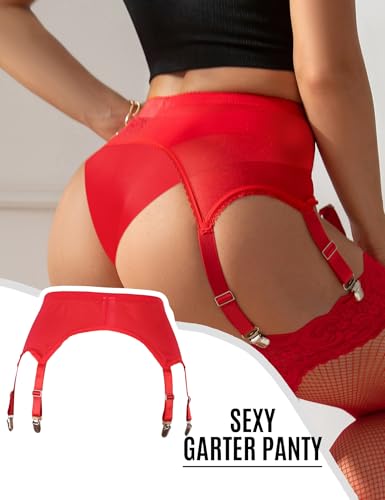 ohyeah High-Waisted Garter Belt Plus Size- Lace Mesh Suspenders Belt with 6 Metal Clip for Thigh Highs Garter Stockings - Image 4