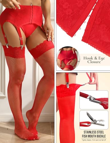 ohyeah High-Waisted Garter Belt Plus Size- Lace Mesh Suspenders Belt with 6 Metal Clip for Thigh Highs Garter Stockings - Image 5