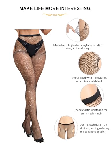 ohyeah Women Fishnet Stockings Plus Size Sparkly Tights Lace Suspender Pantyhose High Waist Rhinestone Legging - Image 6