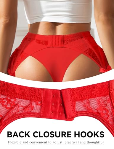 ohyeah Women Floral Lace Garter Belt for Thigh Highs Stockings Suspender with 4-Strap Metal Clips Garters Lingerie (No Socks) - Image 3