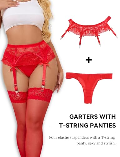 ohyeah Women Floral Lace Garter Belt for Thigh Highs Stockings Suspender with 4-Strap Metal Clips Garters Lingerie (No Socks) - Image 5