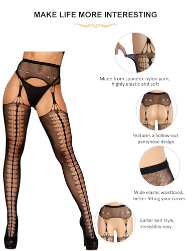 ohyeah Women Plus Size Fishnet Stockings XS-5XL Lace Suspender Pantyhose Garter Tights High Waist Thigh High Pantyhose - Image 3