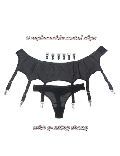 ohyeahlady Womens Faux Leather Garter Belt with 6 Strap Metal Clip Sexy Suspender Sets for Thigh Highs with G-String Thongs - Image 5